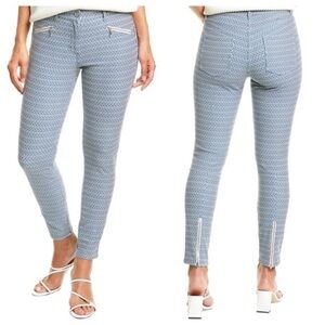 J. McLaughlin Baxter Jean Micro Aegean Link Print Zipper Ankles Navy Blue Size 2